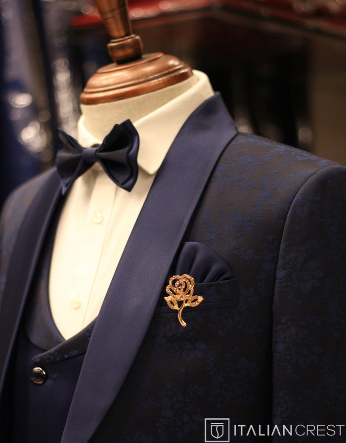 Dark Blue Jacquard 5pc Wedding Suit