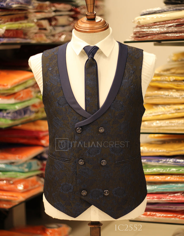 Dark Blue Jacquard 5pc Wedding Suit