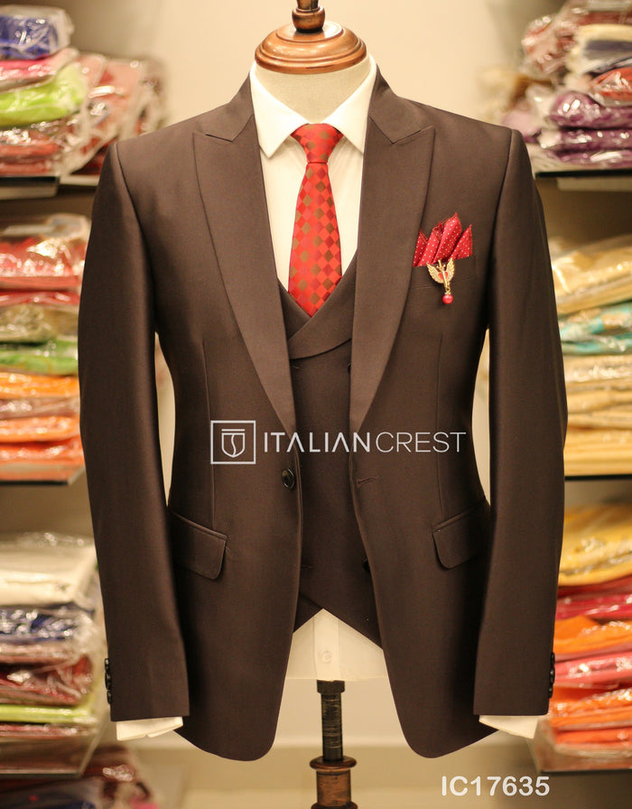 Dark Brown 3-Piece Peak Lapel Suit