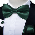 Dark Green Solid Pre-tied Bow Tie Hanky Cufflinks Set- LH-0160 - SimonVon Shop