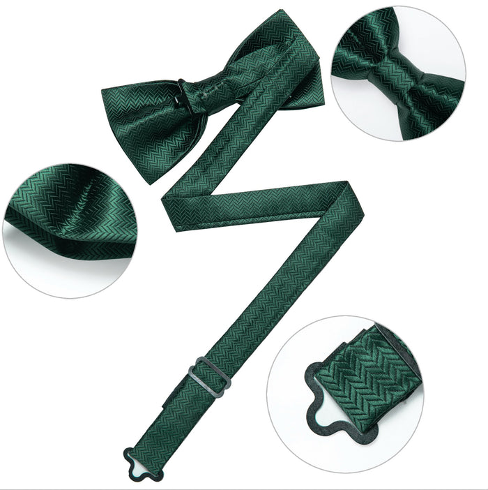 Dark Green Solid Pre-tied Bow Tie Hanky Cufflinks Set- LH-0160 - SimonVon Shop