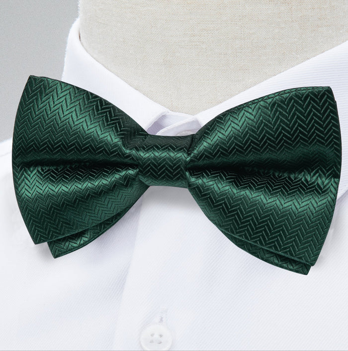 Dark Green Solid Pre-tied Bow Tie Hanky Cufflinks Set- LH-0160 - SimonVon Shop