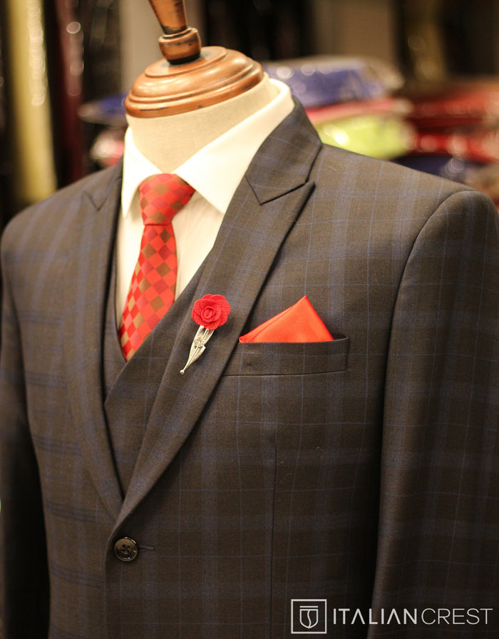 Dark Grey Checks 3-Piece Peak Lapel Suit