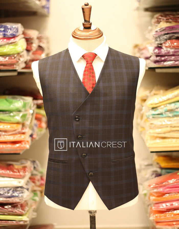 Dark Grey Checks 3-Piece Peak Lapel Suit