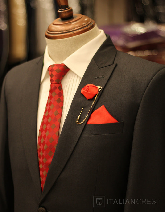 Dark Grey Wool Feel Peak Lapel Suit