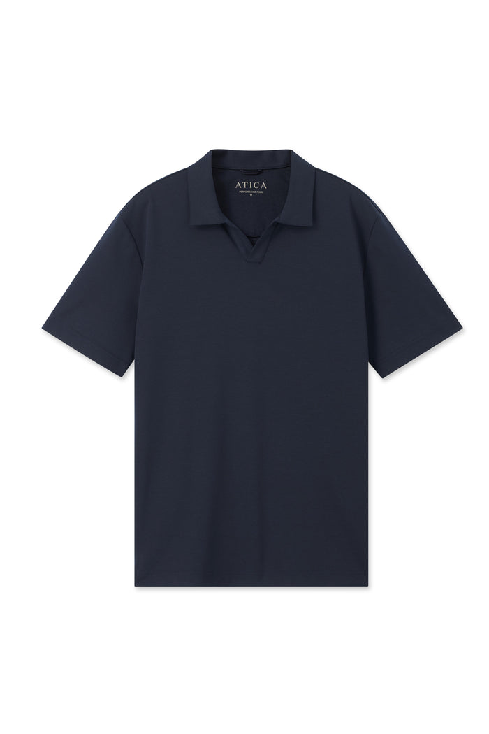 Dark Navy Buttonless Performance Polo - Atica Man