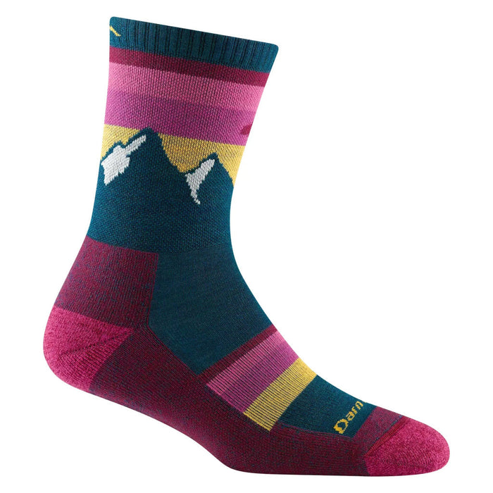 Forager Provisions LTD Darn Tough women's dark teal merino wool hiking socks with mountain sunset pattern