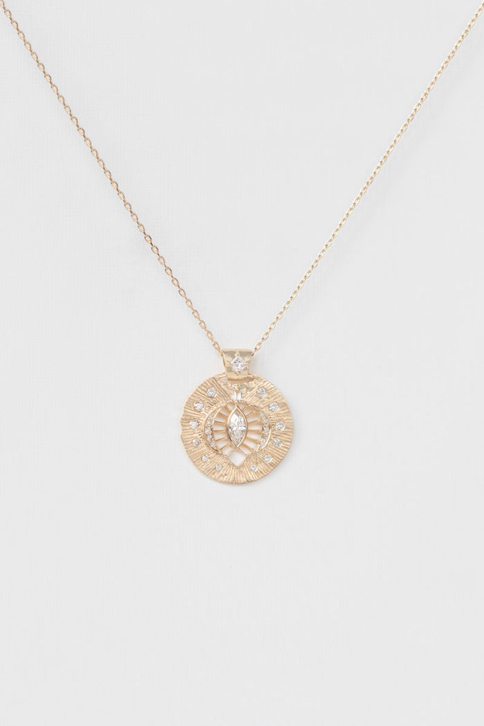 Diamond Marquise Open Heart Chain Necklace - 14k Yellow Gold