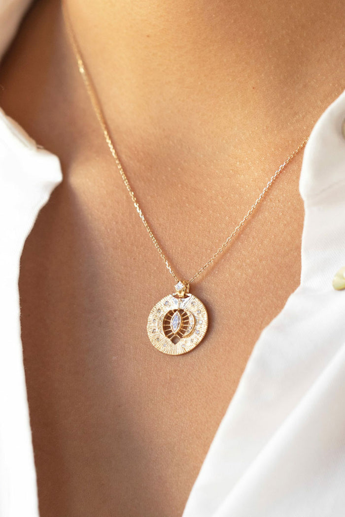 Diamond Marquise Open Heart Chain Necklace - 14k Yellow Gold