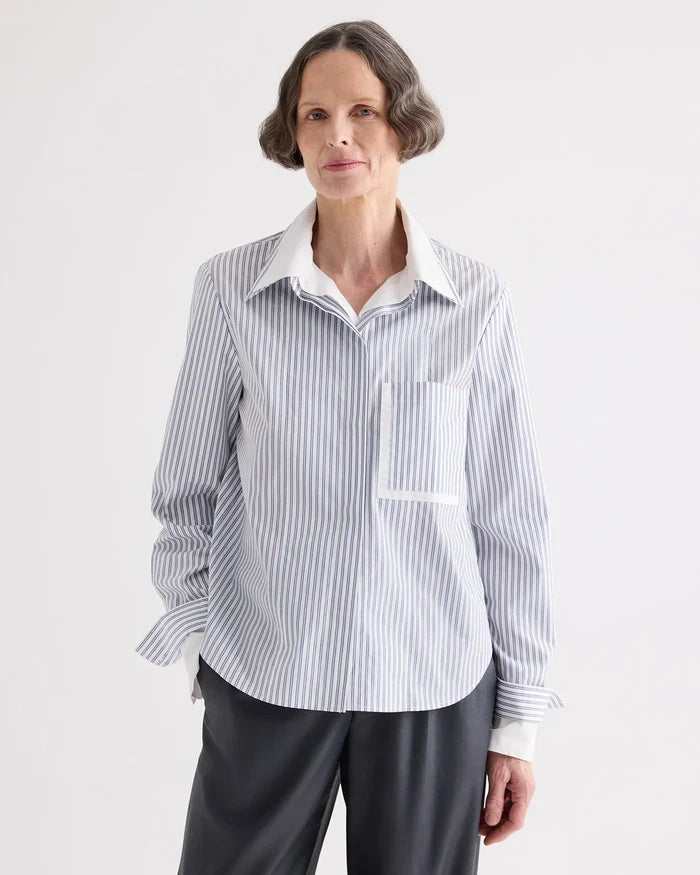 Double Layer Boyfriend - White/Navy Stripe
