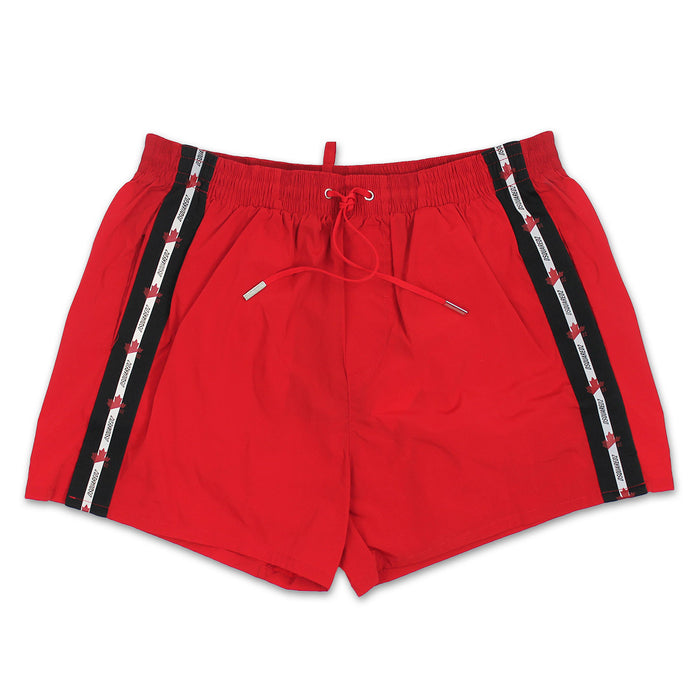 DSQUARED2 - Leaf Tape Swim Shorts in Red - Nigel Clare