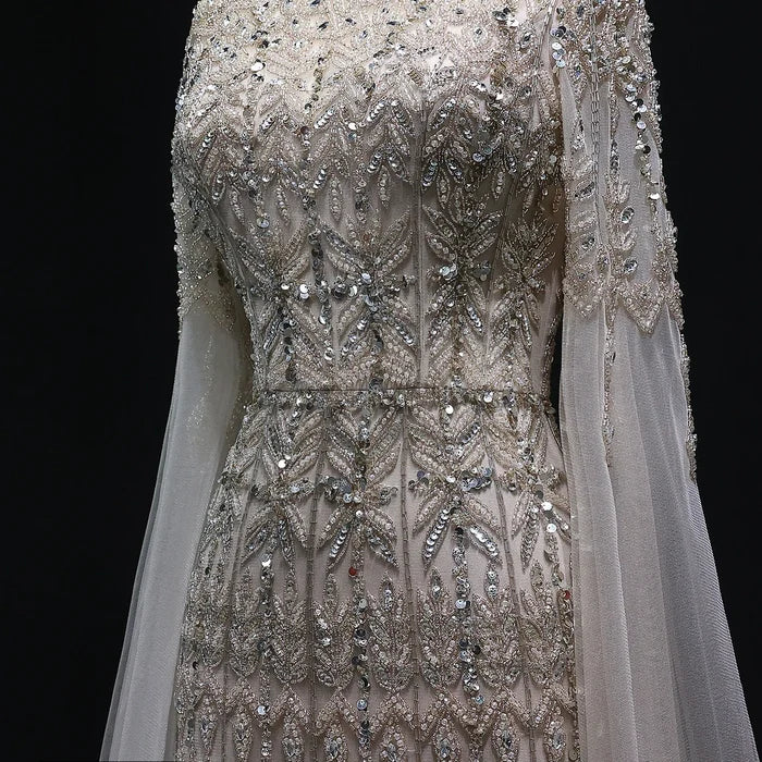 Dubai Caramel Mermaid Evening Dresses with Cape Sleeves SS044