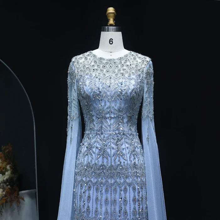 Dubai Caramel Mermaid Evening Dresses with Cape Sleeves SS044