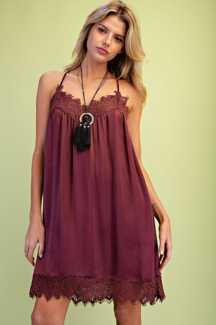 Easel Lace Hem Satin Slip Dress