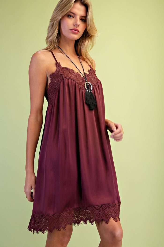 Easel Lace Hem Satin Slip Dress