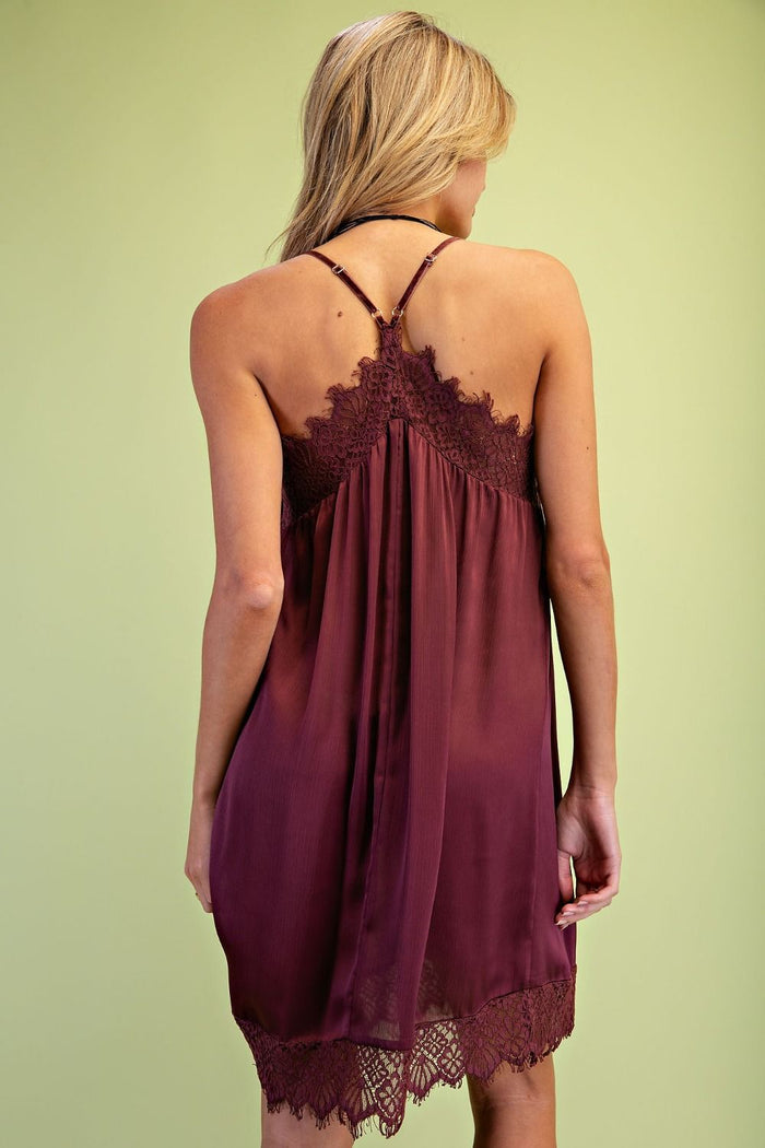 Easel Lace Hem Satin Slip Dress