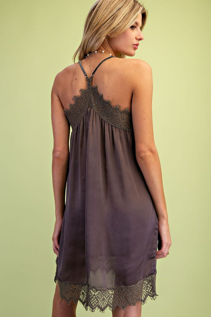 Easel Lace Hem Satin Slip Dress