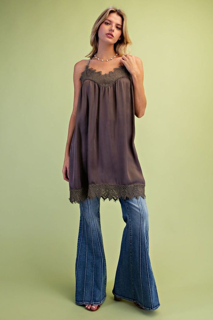 Easel Lace Hem Satin Slip Dress