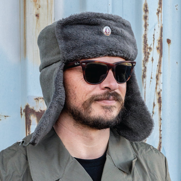 East German Ushanka With Badge - East German Army Surplus - Hats