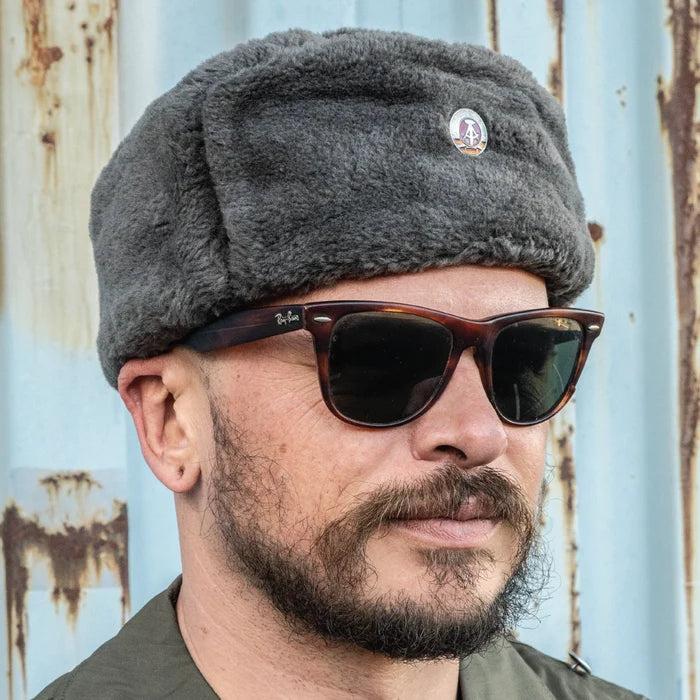 East German Ushanka With Badge - East German Army Surplus - Hats