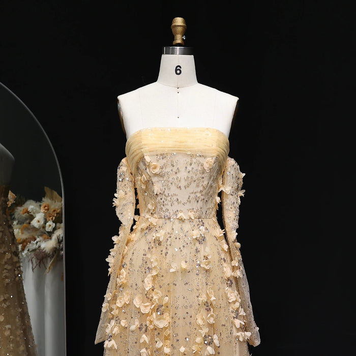 Elegant Blush Pink 3D Flowers Strapless Evening Dress SS344