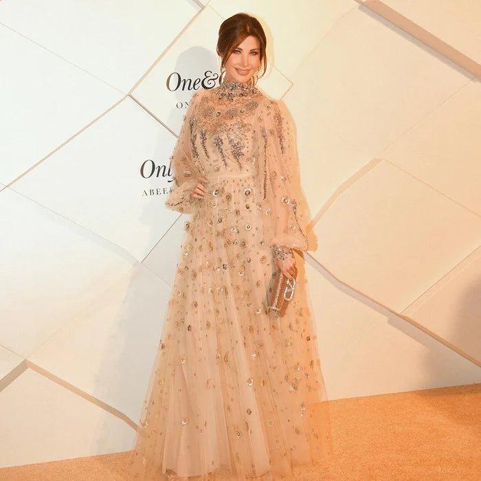 Elegant Champagne Evening Dress with Long Sleeves SS223