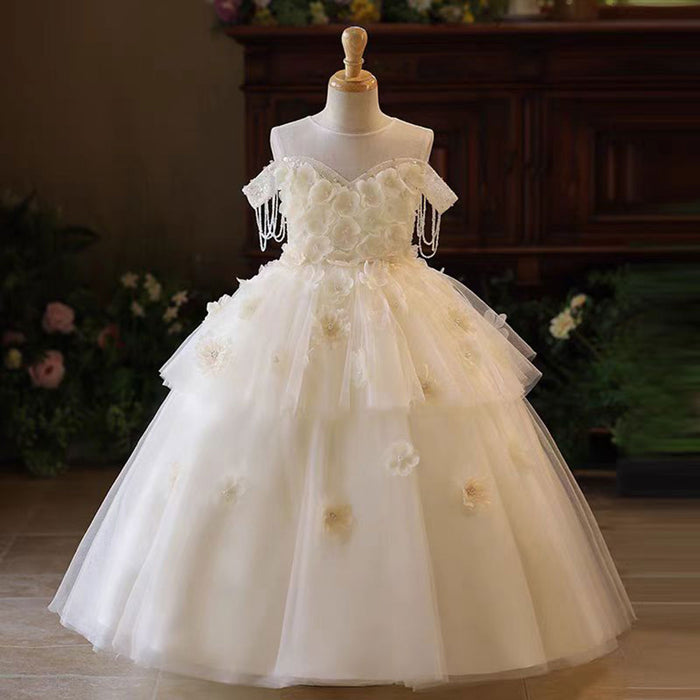 Elegant Flower Girl Dress Pearls for kids Birthday Pageant Party J227