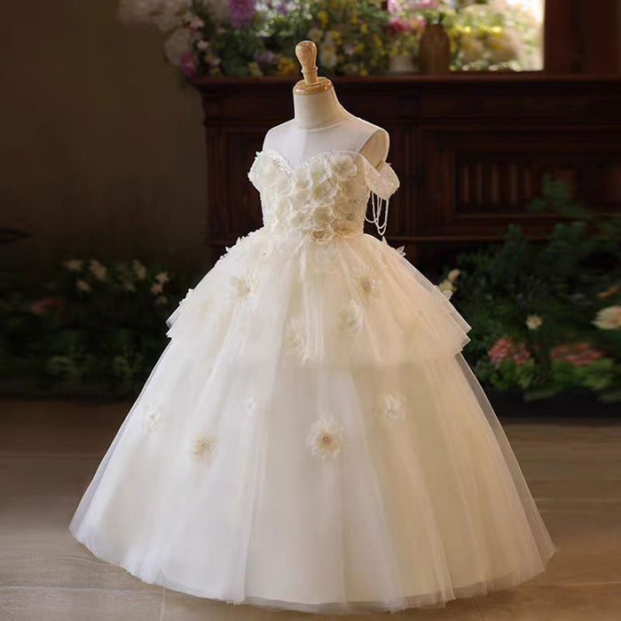 Elegant Flower Girl Dress Pearls for kids Birthday Pageant Party J227