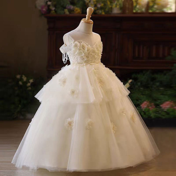 Elegant Flower Girl Dress Pearls for kids Birthday Pageant Party J227