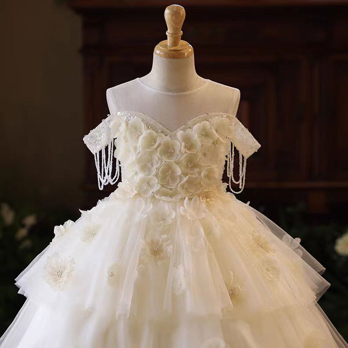 Elegant Flower Girl Dress Pearls for kids Birthday Pageant Party J227