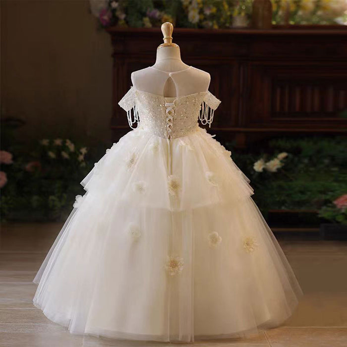 Elegant Flower Girl Dress Pearls for kids Birthday Pageant Party J227
