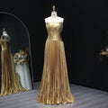 Elegant Gold Pleats Strapless Draped Evening Dress SF208