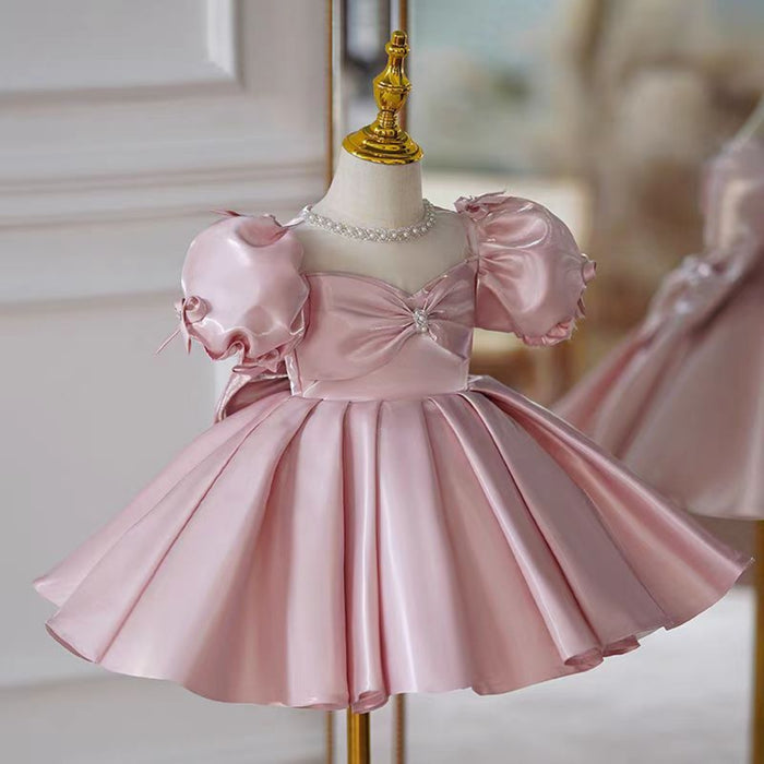 Elegant Pink Girl Dress Bowed Kids Birthday Party Holiday J743