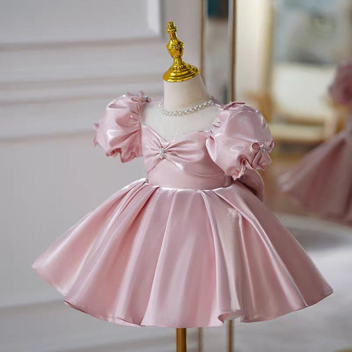 Elegant Pink Girl Dress Bowed Kids Birthday Party Holiday J743