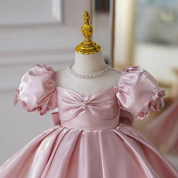 Elegant Pink Girl Dress Bowed Kids Birthday Party Holiday J743