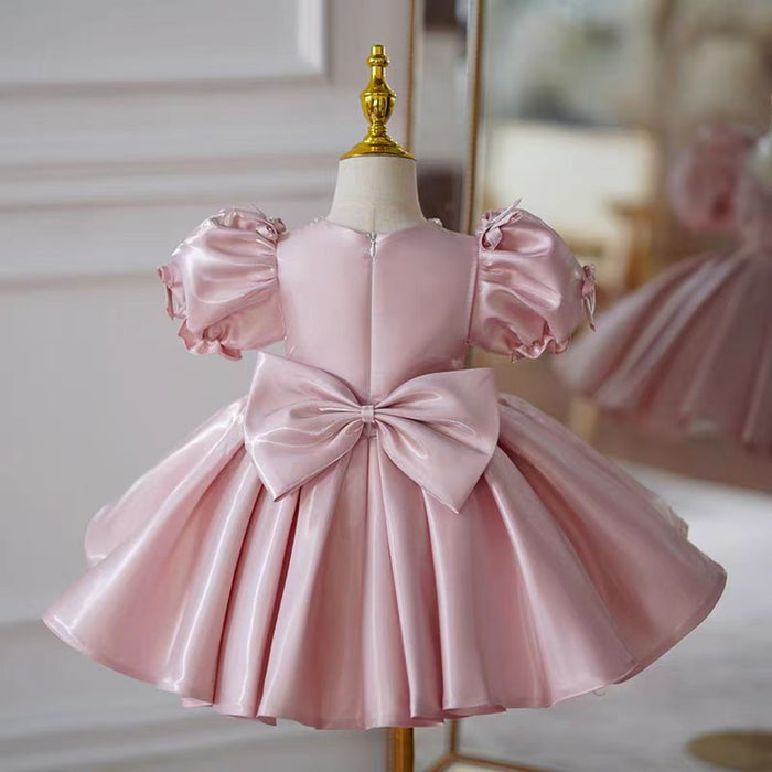 Elegant Pink Girl Dress Bowed Kids Birthday Party Holiday J743