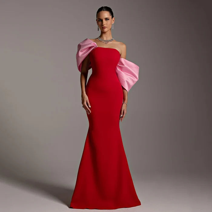 Elegant Red and Pink Off Shoulder Evening Dress SF366