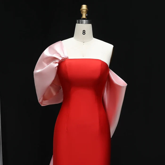 Elegant Red and Pink Off Shoulder Evening Dress SF366