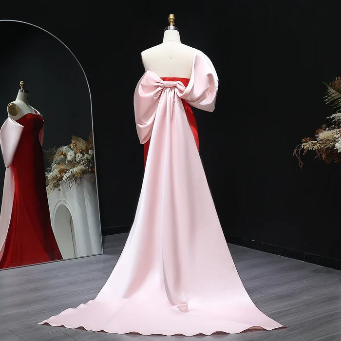 Elegant Red and Pink Off Shoulder Evening Dress SF366