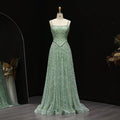 Elegant Sage Green Luxury Evening Dress with Spaghetti Straps SS693
