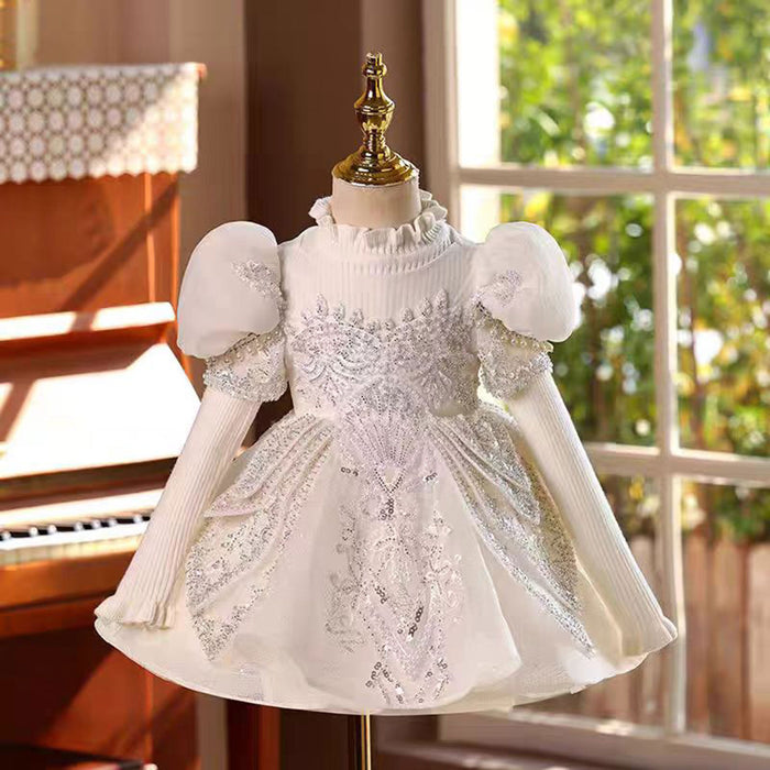 Elegant White Girl Princess Dress Tulle For Kids 1st Birthday J784