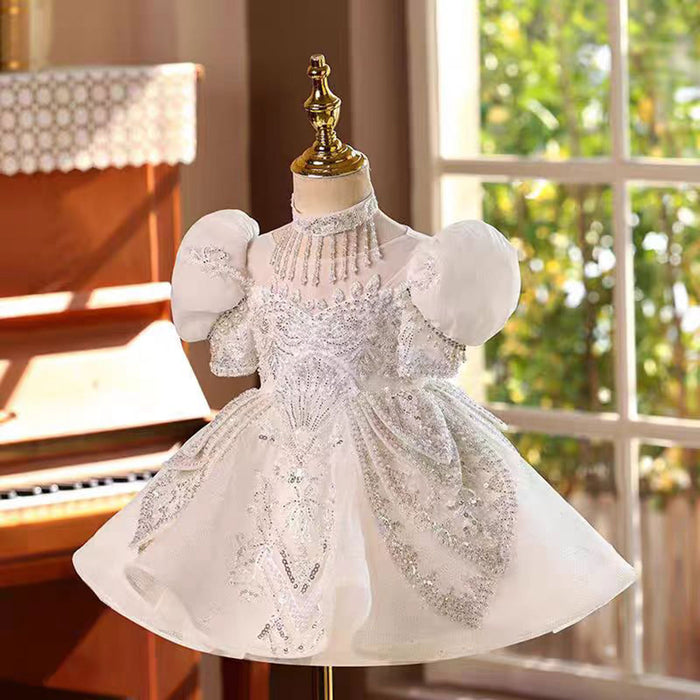Elegant White Girl Princess Dress Tulle For Kids 1st Birthday J784