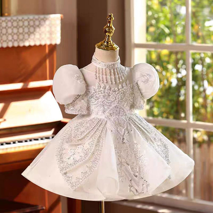 Elegant White Girl Princess Dress Tulle For Kids 1st Birthday J784