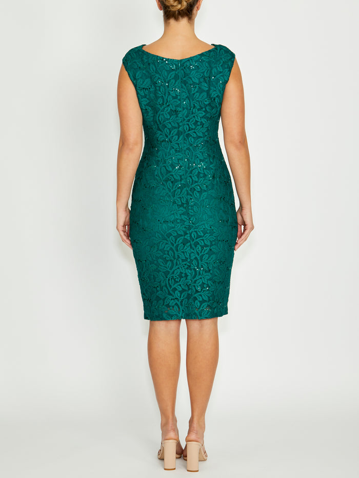 Women's Sequin Lace Cowl Neck Dress in Green | Elisa