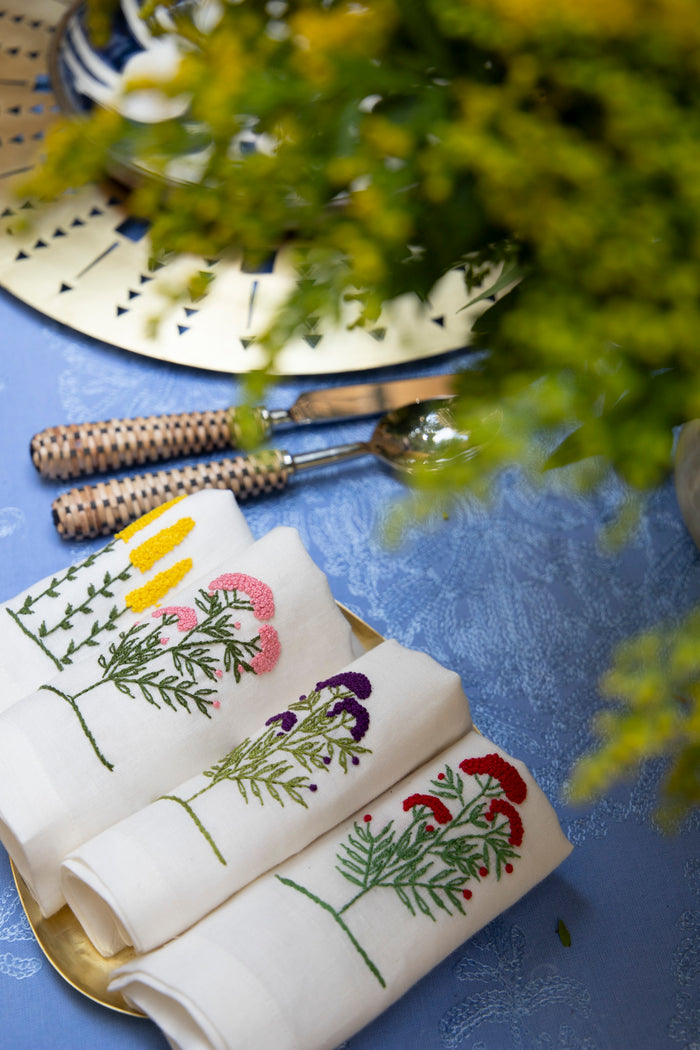 Embroidered Linen Napkin Box Set of 6