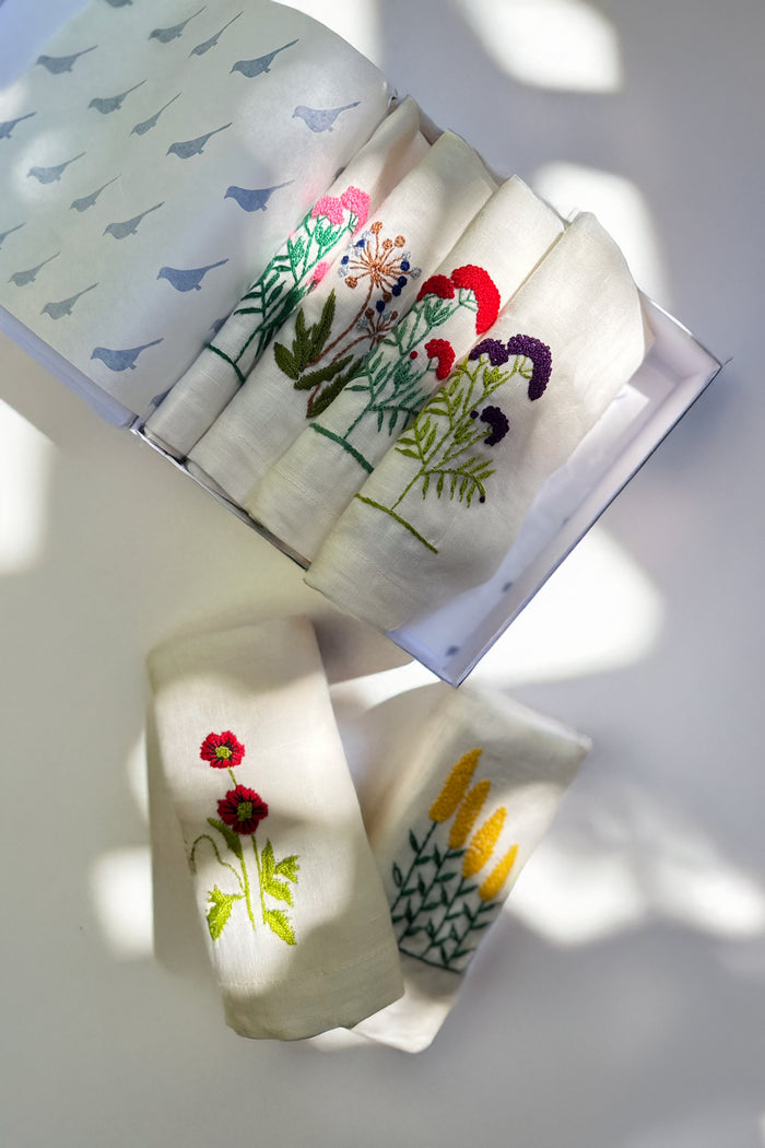 Embroidered Linen Napkin Box Set of 6