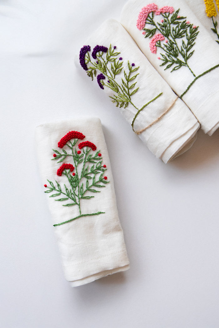 Embroidered Linen Napkin Box Set of 6