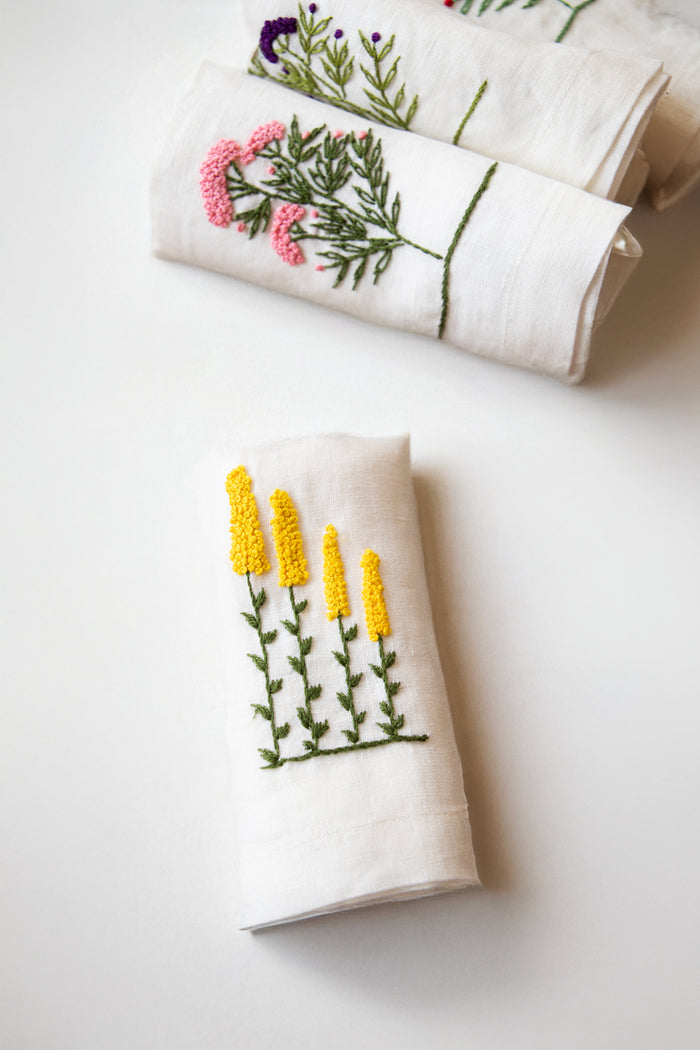 Embroidered Linen Napkin Box Set of 6