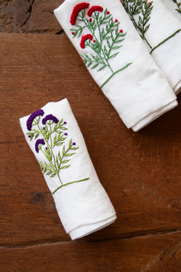 Embroidered Linen Napkin Box Set of 6