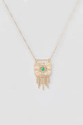 Emerald & White Diamond Eye Plate Necklace - 14k Yellow Gold Emerald & White Diamonds